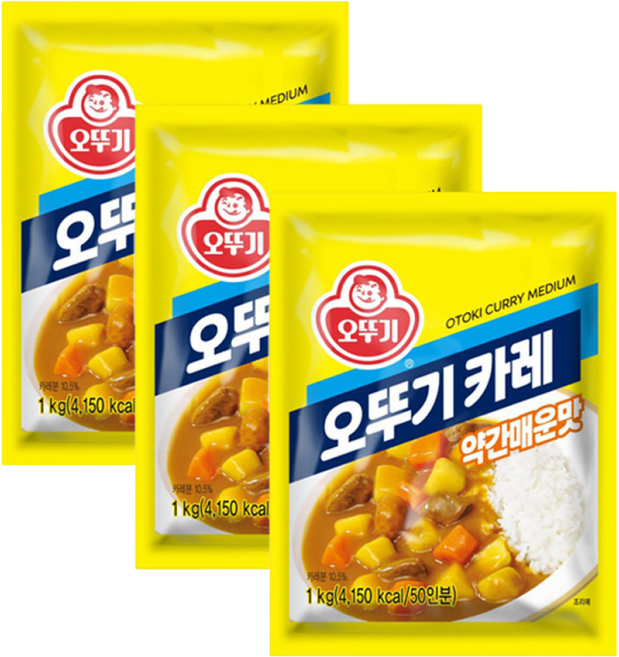 오뚜기카레 약간매운맛 1kg 3개 분말 과립형 대용량 업소용 식자재