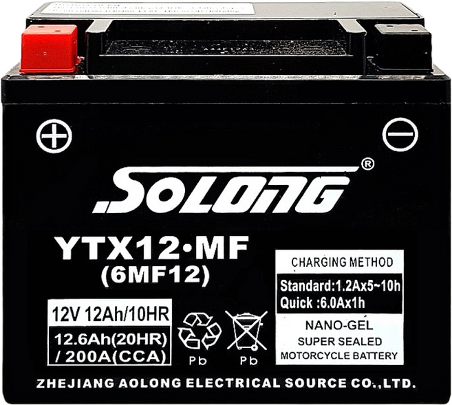 YTX12-BS 오토바이배터리 MF 소롱 12V 12AH Q2 Q3 코멧 보이저300 스티져125 프리윙125 발칸800 하야부사 GSX1300R GTS300 ST1100, 1개, 본품