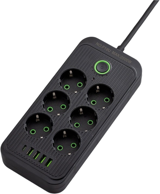 PYHO과부하차단 절전 멀티탭 PC026, 블랙-C, 1세트, 1.8m