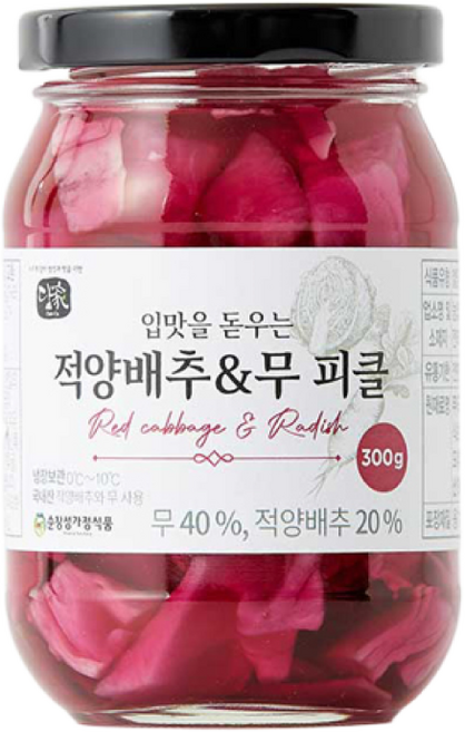 순창 전통 수제 무 피클 양배추 무피클 적 양배추 피클 수제 양배추 피클 수제피클 양배추절임 무절임, 300g, 1개