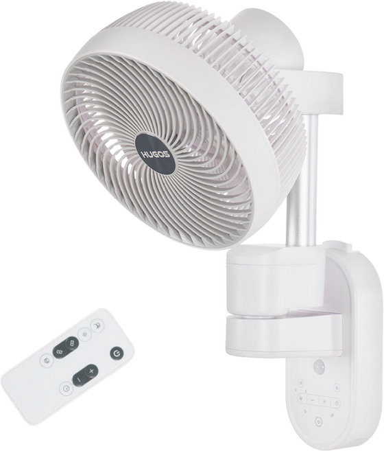 [휴고스] 모션감지 360도 입체회전 벽걸이 서큘레이터 + 리모컨 조절 (무드라이트/타이머/자동모드), 모션감지 3D 벽걸이 서큘레이터