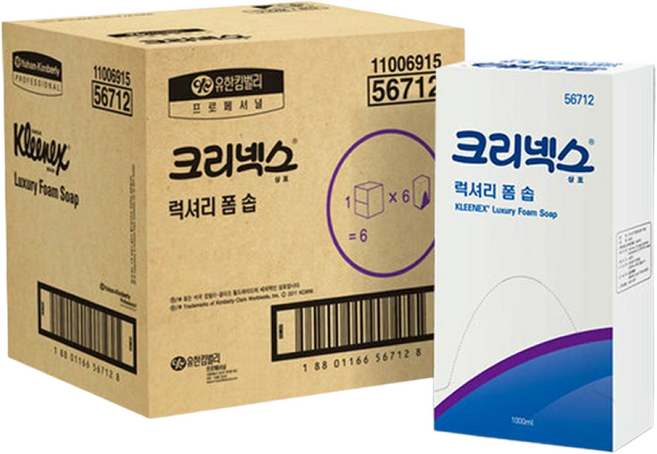 56712 크리넥스 럭셔리 폼 솝 거품비누 1000ml 6개, 1L