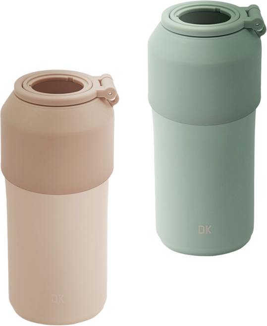 1+1 페트병 쿨러 진공 생수 음료수 맥주캔 소주 휴대용 보틀 500ml, 2개, 핑크+그린
