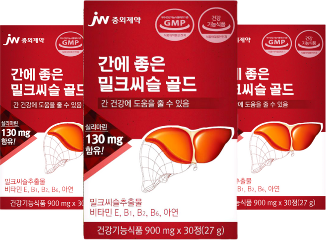 JW중외제약 간에 좋은 밀크씨슬 골드, 30정, 3개