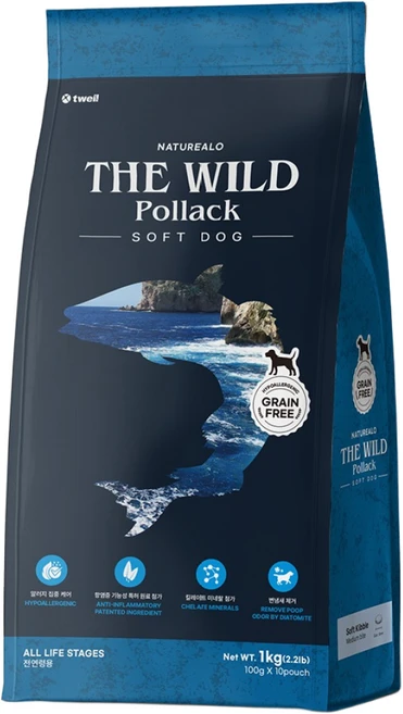 네이처알로 더와일드 포독 강아지 그레인프리 눈물 알러지 처방식 사료, 1kg, 1세트, 북어 - 쿠팡