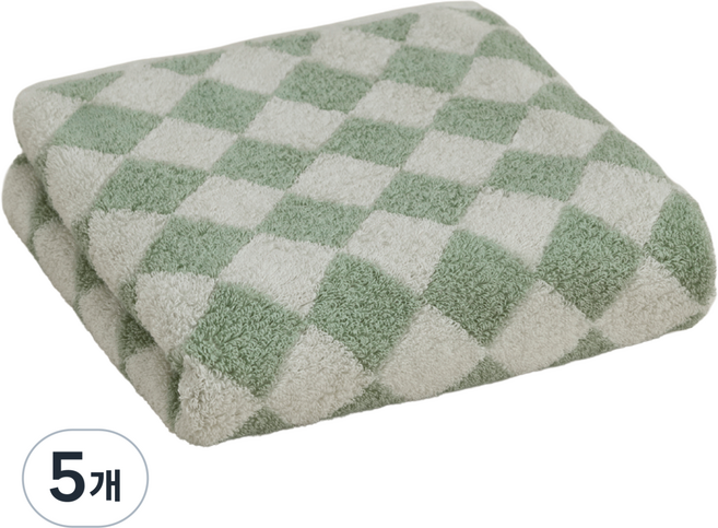 코에르 오가닉 에버닌 그린 타월 40수 코마사, 5개, 체커드(Checkered)