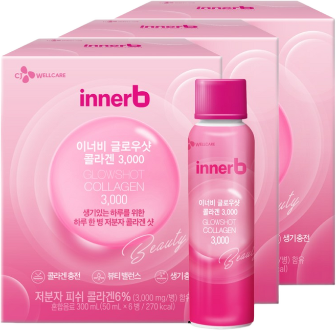 CJ 이너비 글로우샷 콜라겐 앰플 6병, 300ml