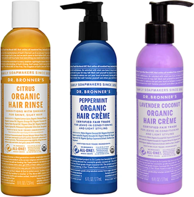닥터브로너스 올가닉 헤어 린스 236ml / 라벤더 코코넛 헤어크림 177ml/ 페퍼민트 헤어크림 177ml, 1개, 177ml - 쿠팡