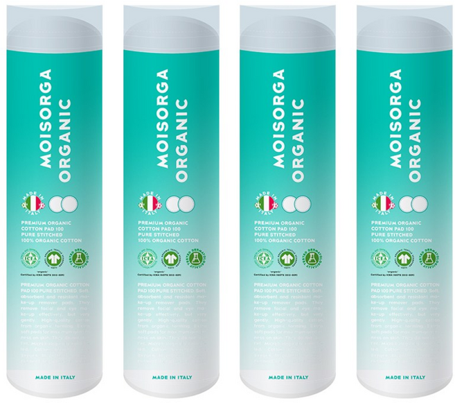 모이스올가 프리미엄 유기농 퓨어스티치 화장솜, 100매입, 4개