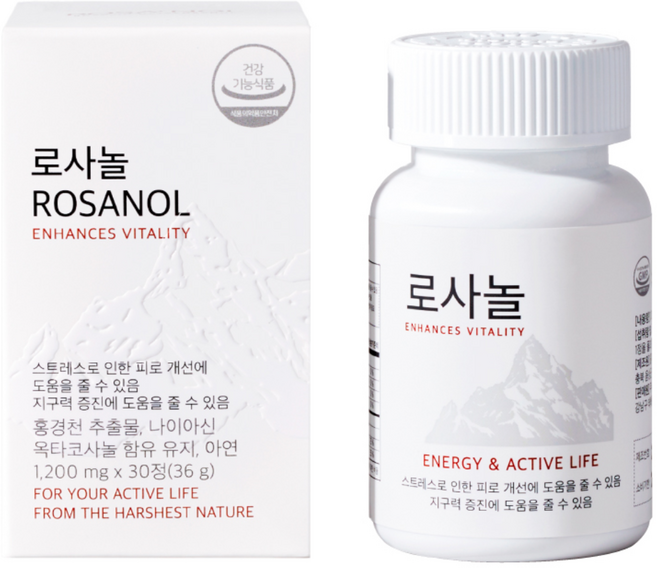 로사놀 스트레스 피로 회복 & 지구력 증진 영양제 1200mg, 2개, 30정