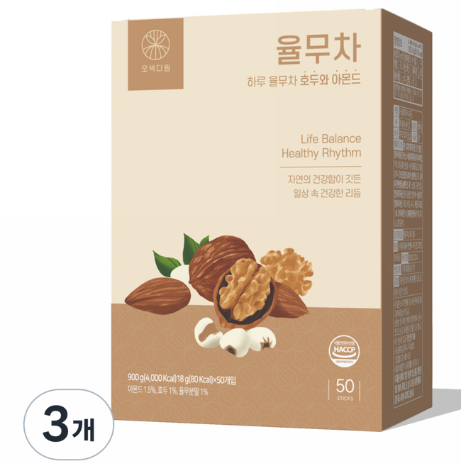 오색다원 하루 율무차, 3개, 50개입, 18g