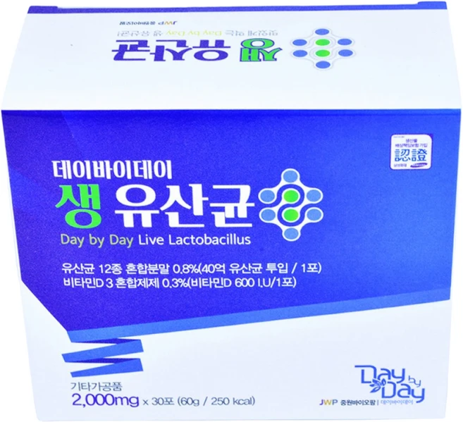 데이바이데이 생유산균 2000mg 30포 2500억CFU이상 (1포 40억) 장건강 쾌변 비타민D 소화건강, 1개, 60g - 쿠팡
