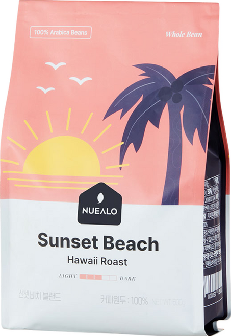 누알로 선셋 비치 블랜드 산미없는 원두커피 홀빈(분쇄안함), 1개, 500g