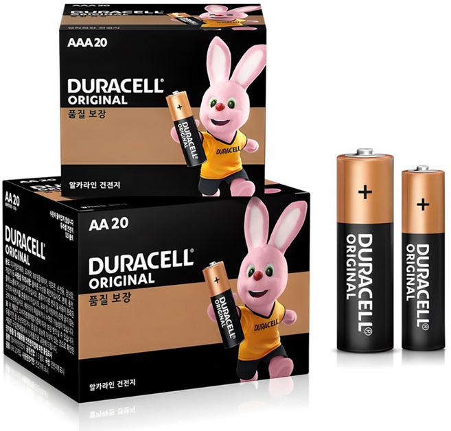 듀라셀 오리지널 알카라인 AA 건전지 20p + AAA 건전지 20p, 40개입, 1세트