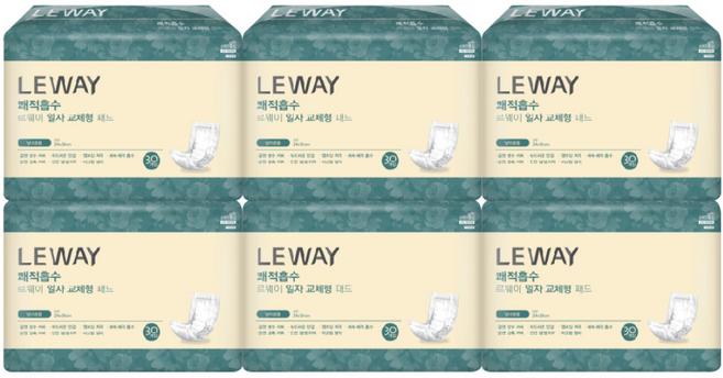 미래생활 남녀공용 르웨이 쾌적흡수 일자 교체형 패드형 성인기저귀, 30개입, 6개