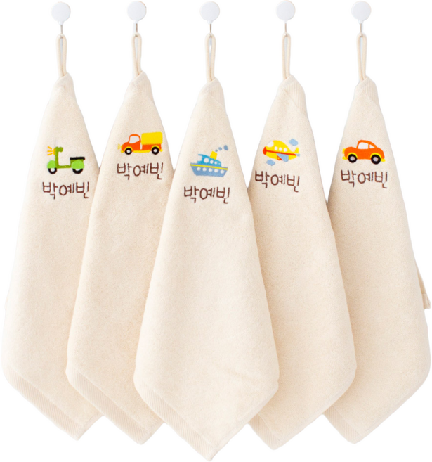누리몰 어린이집 이름자수 무염 고리수건, 1개, 무염 자동차 고리수건 5장