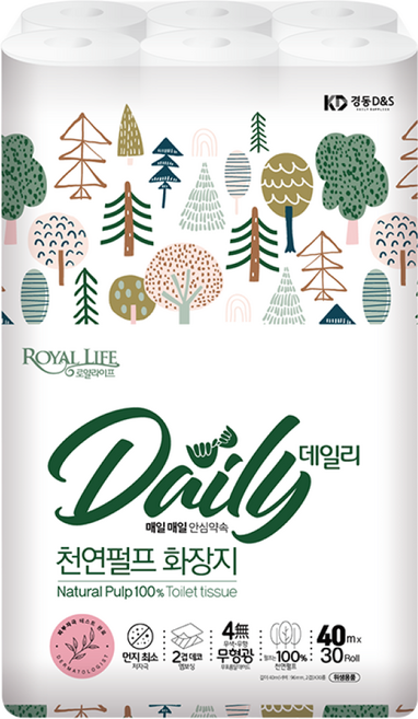 대용량 천연펄프 로얄라이프 데일리 2겹 화장지, 1개, 30롤, 40m