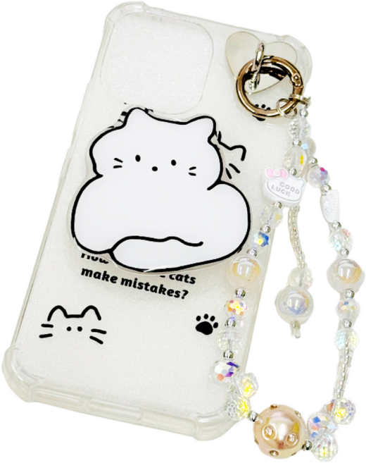 mive Kids 포켓몬에디션3 아기자기 귀여운 고양이 키티 투명 비즈스트랩 마이브키즈폰 AT-M150케이스