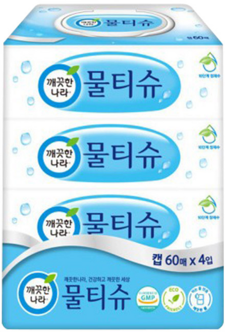 깨끗한나라 물티슈 60매 캡형 (3+1입), 60매입, 4개