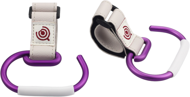 엘스 프리미엄 벨크로 유모차 후크 2개입//알루미늄 합금 업그레이드형, 1세트, 스트랩화이트+후크퍼플