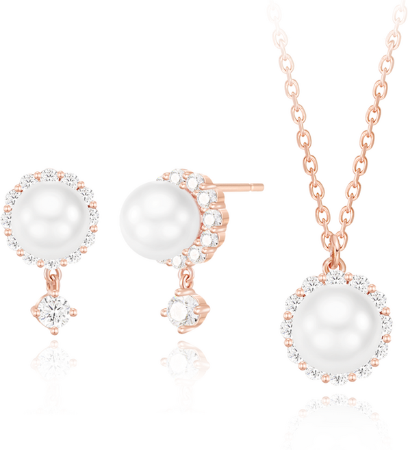 14K 스멜론 진주 귀걸이 목걸이 세트