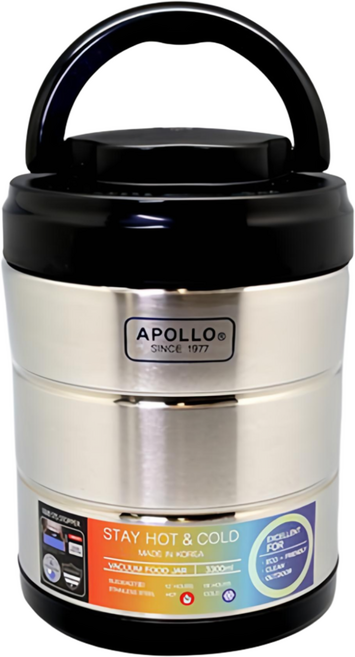 APOLLO 아폴로보온병 스텐진공볼 보온보냉용기 보온통 보냉통 국통 보온밥통 죽통 보냉병 보온병, 혼합색상, 3300ml, 1개