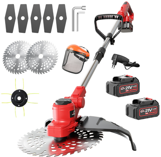 YUON 21V 무선 충전식 예초기 전기 휴대용 제초기 강력 잔디깍는기계 풀세트, 블랙4000mah, 1개