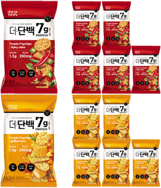 빙그레 더단백 팝칩 3종 12개입 골라담기, 더단백 팝칩 군옥수수맛+매콤살사맛 각6개입