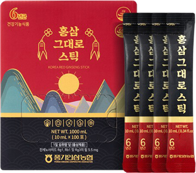 황풍정 풍기인삼농협 6년근 홍삼그대로 스틱 100p, 1개, 1L