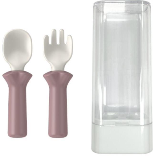 블루마마 모두얌 스푼 + 포크 + 케이스 세트, 핑크, 1세트