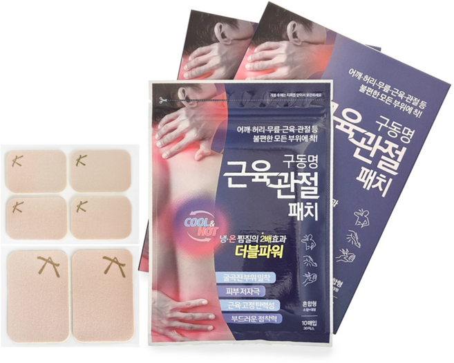 구동명 근육 관절 패치 냄새없는 냉온찜질 목 어깨 허리 무릎 60매 2개, 1개