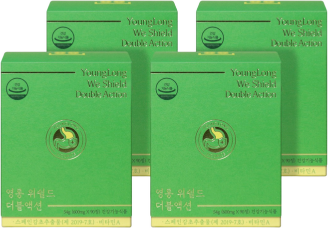 [3+1] 영롱 위쉴드 더블액션 [헬리코박터균 증식 억제] 약사설계 스페인 감초추출물 부원료 뮤신, 4개, 90정