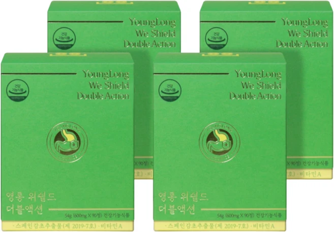 [3+1] 영롱 위쉴드 더블액션 [헬리코박터균 증식 억제] 약사설계 스페인 감초추출물 부원료 뮤신, 4개, 90정 - 쿠팡