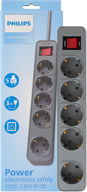 필립스 고용량멀티탭 4000W 워크탭 과부하차단, 1.5m, 올그레이 5구, 1개, 올그레이 5구 CHP2154G