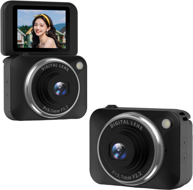 빈티지 디카 디지털 180도 회전 화면 휴대용 여행용 감성 소형 카메라, SD 64GB(블랙)