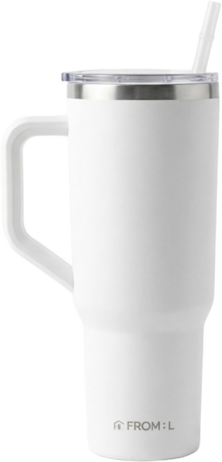 프로멜 보온보냉 대용량 빨대 손잡이 텀블러, 1개, 1180ml, 화이트