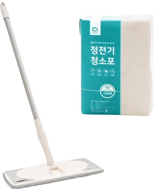 홈앤미 청소포용 밀대걸레 특대형 + 정전기 청소포 대형 100p 세트, 1세트