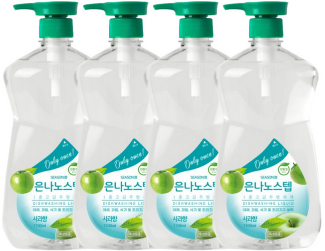 은나노스텝 시즌3 주방세제 1100ml x 4 (사과향), 은나노스텝 주방세제 1100ml x4 (사과향) 시즌3, 4개