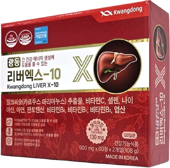 광동 리버엑스-10 밀크씨슬 120정[4개월분] 실리마린 간건강 피로회복, 60정, 2개 - 쿠팡