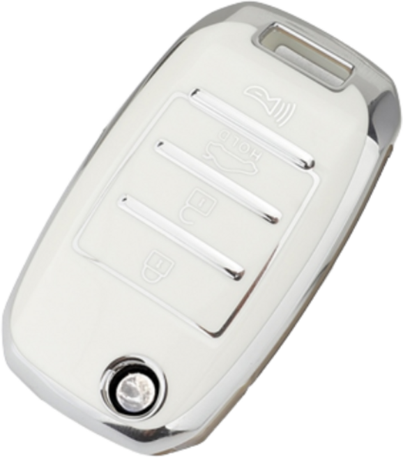 키에티 기아 호환 올뉴K5 폴딩키 키케이스 4버튼 TPU 키홀더 단품, 화이트 실버라인