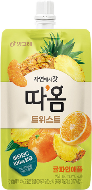 빙그레 따옴 트위스트 귤 파인애플, 12개, 150ml