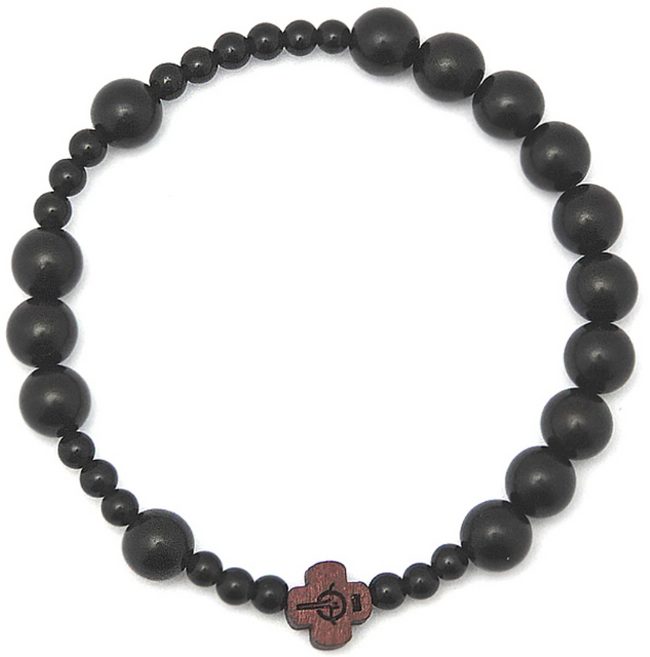지홍 흑단나무 1단 묵주 팔찌 8mm 흑요석 옵시디언 천주교 성물 기도