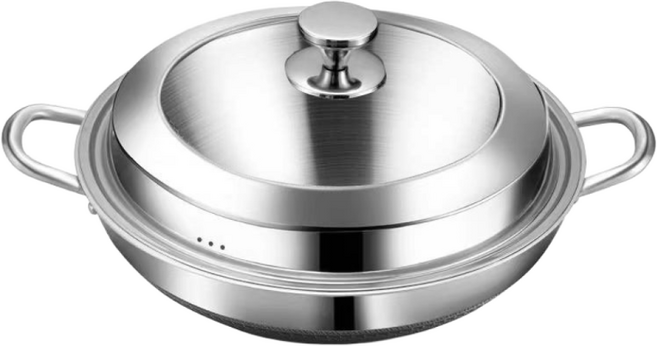 Riwonas 통3중 대형 스텐 웍 캡핑 대용량 냄비 전골냄비 업소용 웍 인덕션겸용, 1개, 38cm