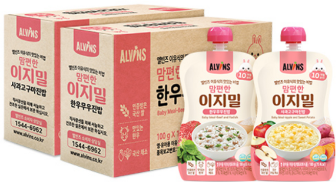 엘빈즈 맘편한 이지밀 10개월 이상 한우무우진밥 10p + 사과고구마진밥 10p 파우치 이유식 세트, 한우, 사과, 1세트