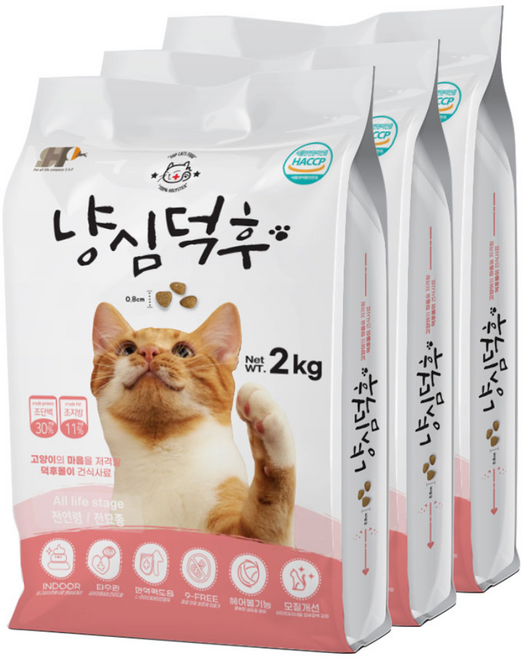 냥심덕후 고단백 고양이 사료 2kg 세트, 3개, 닭
