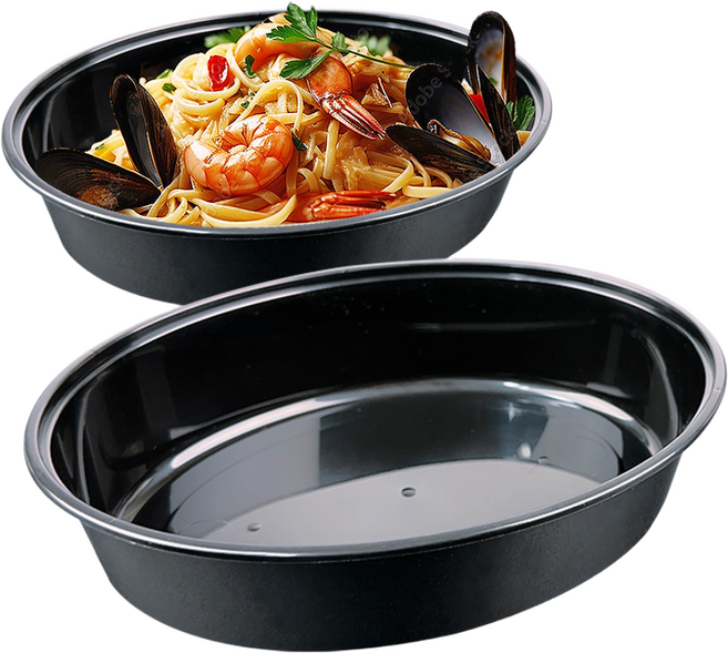 타원형 밀폐용기 파스타 덮밥포장, 1000ml, 검정, 200세트, 용기+뚜껑