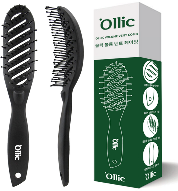 올릭 볼륨업 스타일링 벤트 헤어 브러쉬, 1개, 블랙
