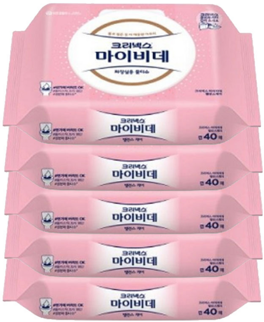 마이비데 밸런스케어 화장실용 물티슈 캡형, 88g, 40매입, 5개