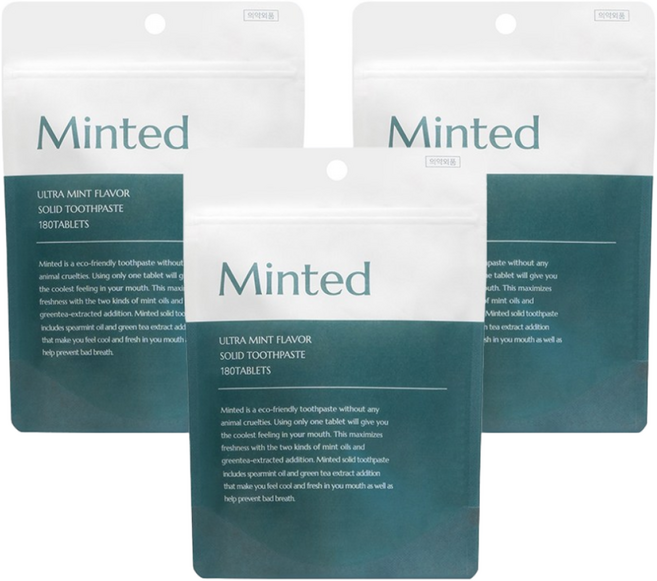 민티드 고체치약 리필형 180p, 126g, 3개