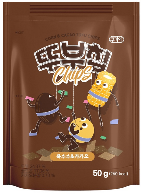 고소하고 달콤한 영양간식 옥수수카카오칩 50g /두부스낵 과자 쿠키 스낵 크래커 두부과자, 24개